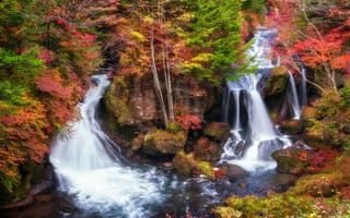 Обои водопад, осень, пейзаж, река