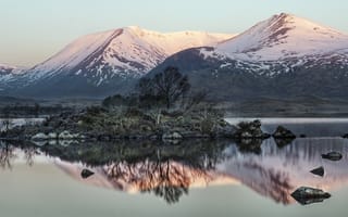 Картинка winter, pink, mountain, Scotland, Lochan, sunrise, Glencoe