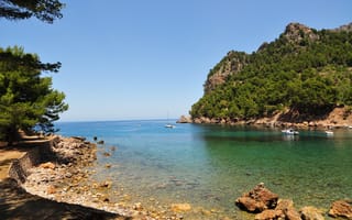 Картинка деревья, море, Mallorca, горы, Islas, Малерка, Spain, Испания, Baleare