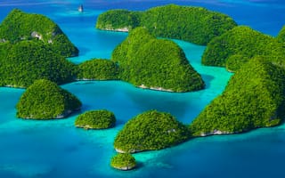 Картинка Rock island Palau, острова, зелень, море