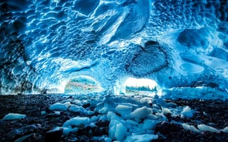 Картинка лед, свод, камни, снег, пещера