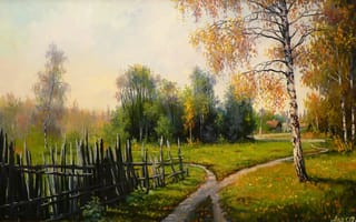 Картинка забор, природа, арт, пейзаж, Андрей Лях, тропа