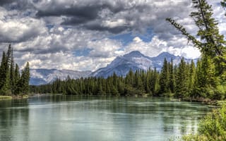 Картинка Банф, горы, Banff National Park, Canada, озеро, лес, Альберта, Alberta, Канада, Озёра Вермилион, Vermillion Lakes