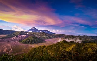 Картинка вулкан Бромо, Tengger, Индонезия, вулканический комплекс-кальдеры Тенгер, пейзаж, панорама, Ява, природа