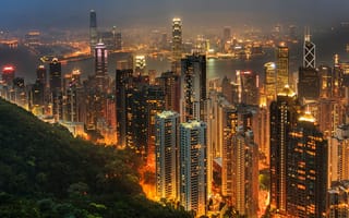 Картинка огни, небоскребы, Гонконг, город, мегаполис