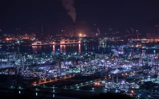 Картинка Kurashiki-shi, Okayama Prefecture, Japan, Factory Lights