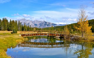 Картинка мост, пейзаж, природа, парк, Канада, Банф, горы