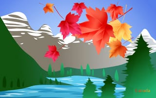 Картинка страна, Канада, листья, клен, горы, пейзаж, Canada, деревья, туризм, государство, путешествия, озеро