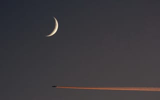 Картинка небо, самолёт, луна