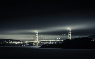 Картинка ночь, небо, мост, Сан-Франциско, Bay Bridge, город, California, огни, San Francisco