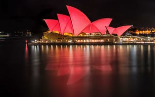 Картинка город, огня, Австралия, оперный театр, ночь, освещение, Сидней