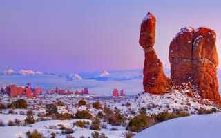 Картинка небо, Arches National Park, uta, зима, сша, скалы, камни, снег
