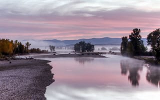 Картинка туман, Bitterroot River, утро, пейзаж