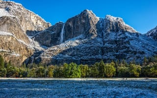 Картинка Yosemite National Park, горы Сьерра-Невада, лес, Sierra Nevada mountains, California, долина, деревья, Национальный парк Йосемити, зима, Калифорния