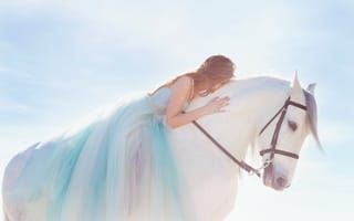 Картинка Девушка, конь, лошадь, белый конь, белая лошадь