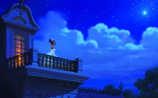 Обои Walt Disney, принцесса, небо, облака, мультфильм, сказка, балкон, ночь, звезда