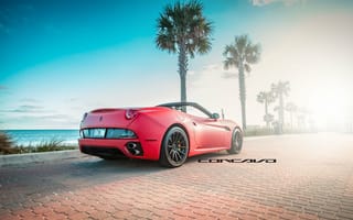 Картинка Concavo, Ferrari, Matte Red, авто, auto, машина, California, пальма, Wheels