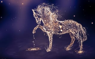 Картинка животное, капли, арт, вода, конь, лошадь
