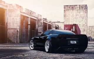 Картинка Corvette, чёрный, диски, задом