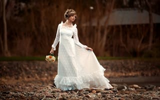 Картинка невеста, букет, свадьба, платье
