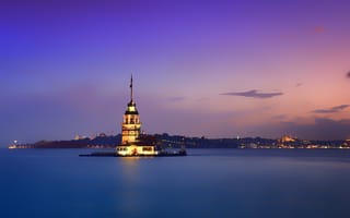 Картинка Sultanahmet, рассвет, сооружение, Девичья башня, Стамбул, островок, побережье, море, берег, город