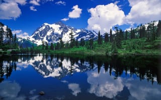 Картинка Mount Shuksan, отражение, озеро, лес, reflection, природа, горы