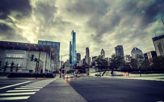 Картинка Чикаго, город, Иллинойс, улица, здания, небоскребы, машины