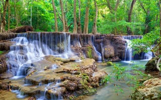 Картинка waterfall, камни, водопад, stones, landscape, forest, river, лес