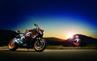 Картинка Honda, мотоциклист, блик, хонда, закат, мотоцикл, Fireblade, CBR