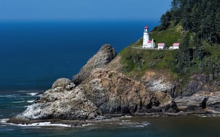 Картинка Орегон, скала, маяк, море, США