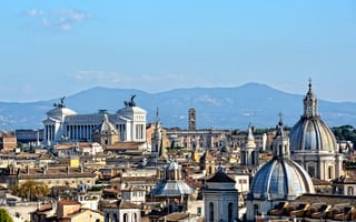 Картинка рим, купол, горы, небо, Витториано, италия, крыши, дома