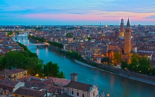 Картинка Италия, горизонт, мегаполис, сверху, город, водный канал, Borgo, Trento, Verona, река