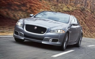 Картинка Jaguar, ягуар, автомобиль, XJR, скорость, дорога, передок