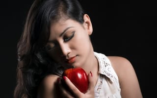 Картинка девушка, настроение, яблоко