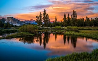 Картинка горы, озеро, отражение, природа, закат, лес