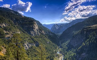 Картинка Yosemite, горы, Sierra Nevada, деревья, небо, National Park, река, лес, долина