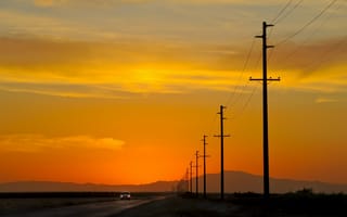 Обои sunset, power lines, калифорния, usa, california, закат