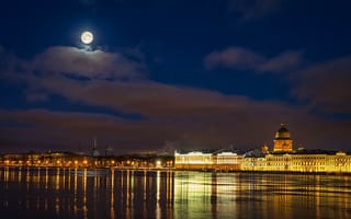 Картинка санкт-петербург, река, Russia, ночь, луна, река нева, питер, набережная, St. Petersburg
