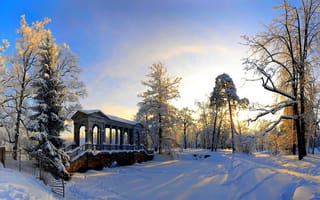 Картинка Природа, зима, парк, деревья, снег, беседка, Царское село