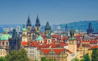 Картинка Прага, небо, панорама, дома, башня, Чехия