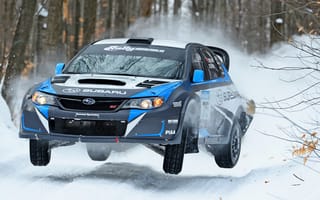 Картинка Subaru, Ралли, Rally, Занос, Зима, Лес, Машина, Передок, Снег, Impreza