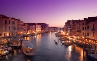 Картинка Венеция, вечер, город, гондолы, река, дома, Европа, канал
