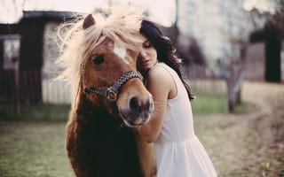 Картинка девушка, животное, лошадь, платье, пони