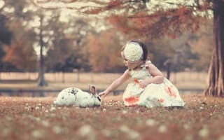 Картинка девочка, кролик, бант