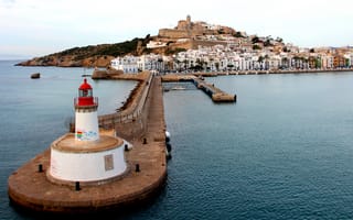 Картинка Ивиса, Испания, море, город, остров, небо, маяк, дома