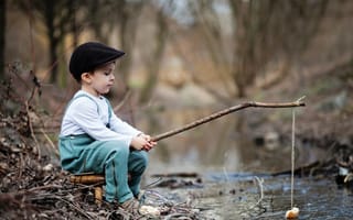 Картинка природа, игра, рыбалка, мальчик, удочка