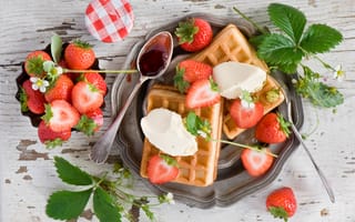 Картинка вафли, завтрак, клубника, джем, ягоды, еда, Anna Verdina, пломбир