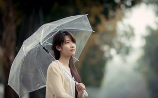 Картинка девушка, азиатка, зонт