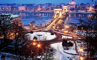 Картинка Будапешт, мост, река, зима, город, здания