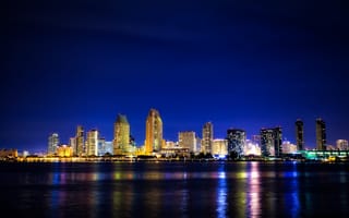 Картинка San Diego, море, небо, огни, ночь, дома